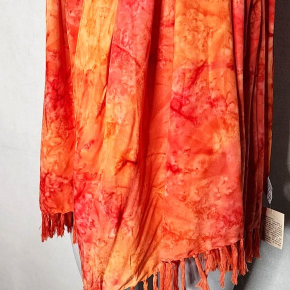 Lost River Clothing Co. Orange Pink Batik Tie Dye Scarf Wrap Fringe NWD 46"x70" - Picture 2 of 7